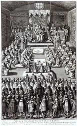 Königin Elizabeth I. (1533-1603) und das Parlament